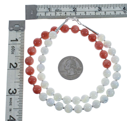 Sterling Silver Pink Coral and Mother of Pearl Bead Necklace JX126892